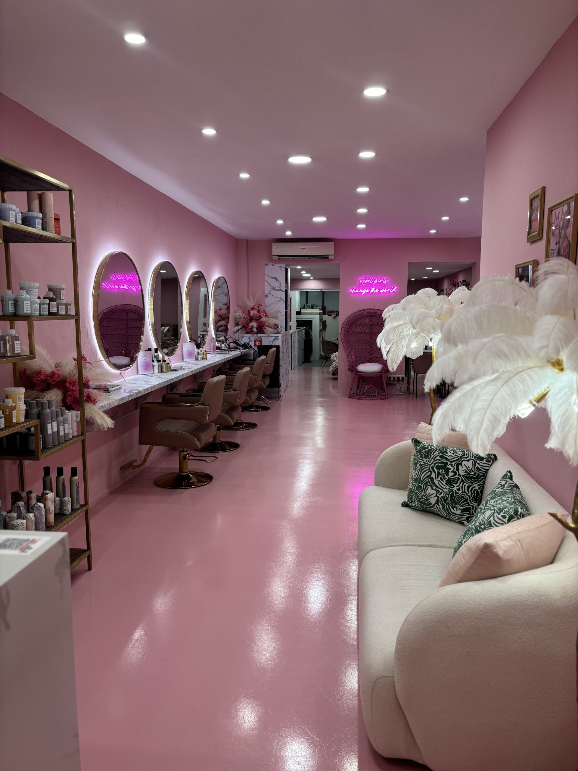 There is a couch in the middle of the room.