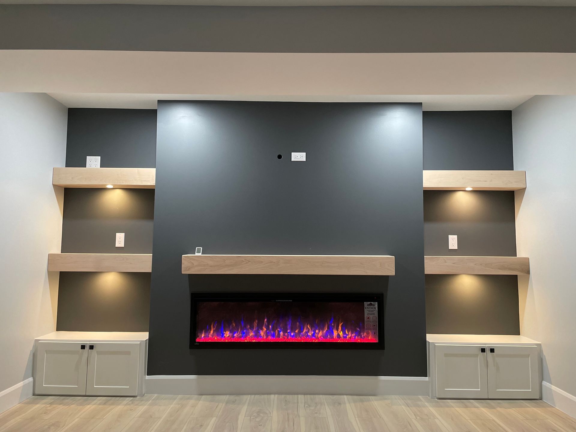 There is a fireplace in the middle of the room.