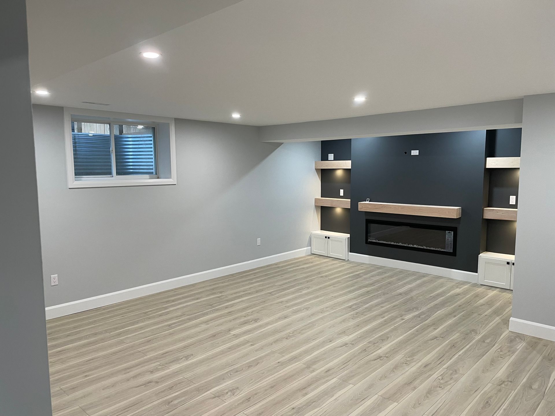 There is a fireplace in the middle of the room.