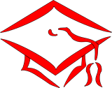 A red and white drawing of a graduation cap on a white background.