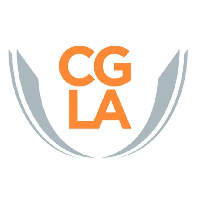 A logo for cg la is shown on a white background