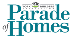 The logo for the parade of homes is blue and white
