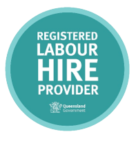 a blue circle with the words `` registered labour hire provider '' on it .