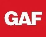 GAF logo: White letters on a red background.