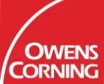 Owens Corning logo on a red background. White arched line, white text.