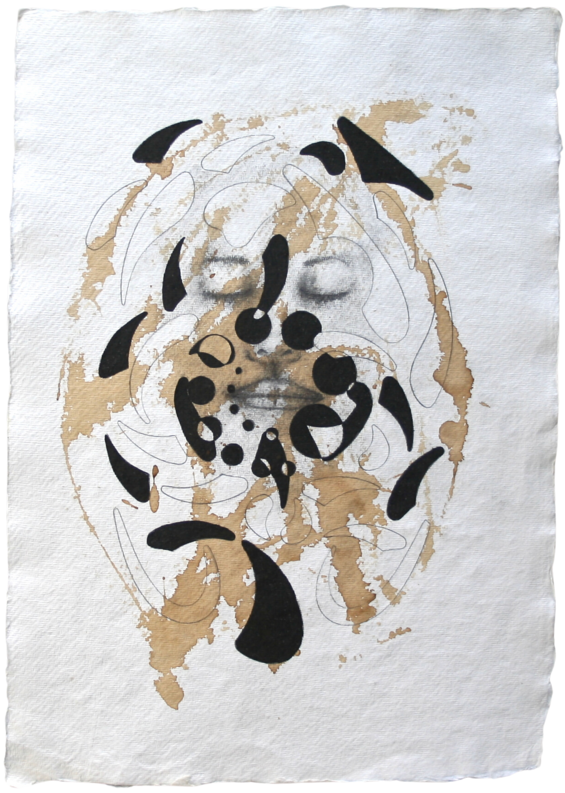 Drawing of a woman's face in meditation with geometric figures, artwork by Ennio Benaia