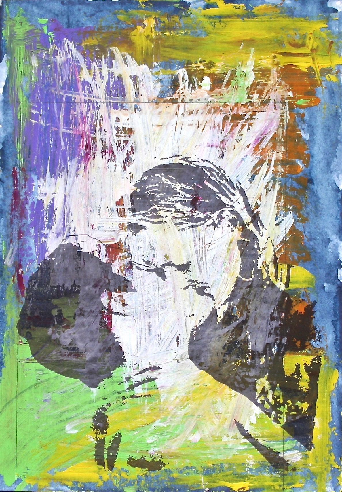 Mixed media work by Ennio Benaia depicting two lovers kissing.