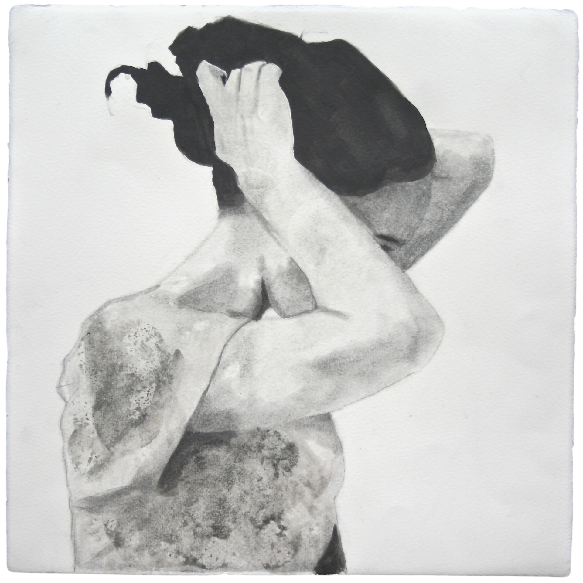 Black and white portrait of a young woman seen in profile, artwork by Ennio Benaia.