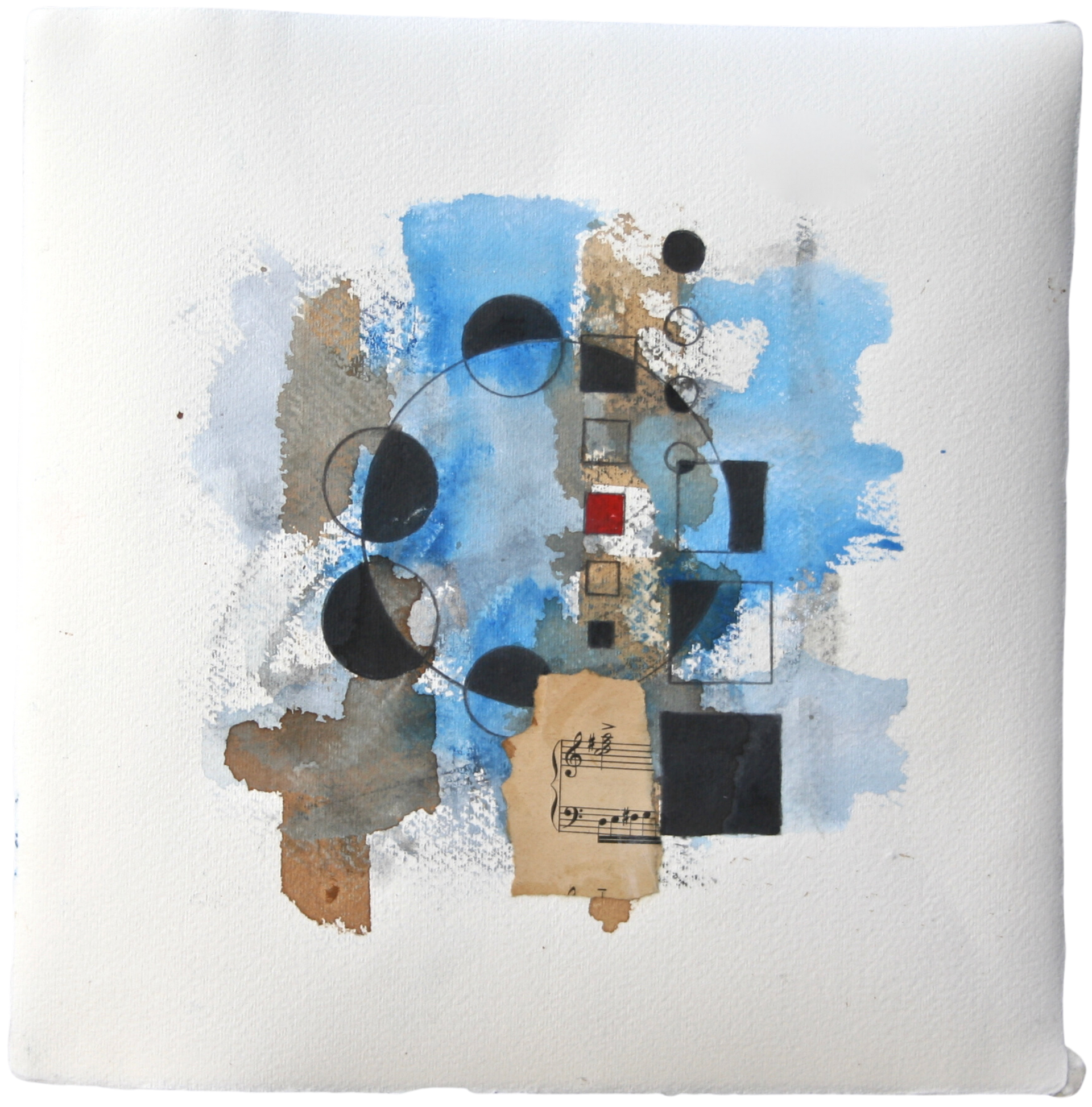 Abstract geometric artwork created using pencil, water-soluble graphite, and coffee.