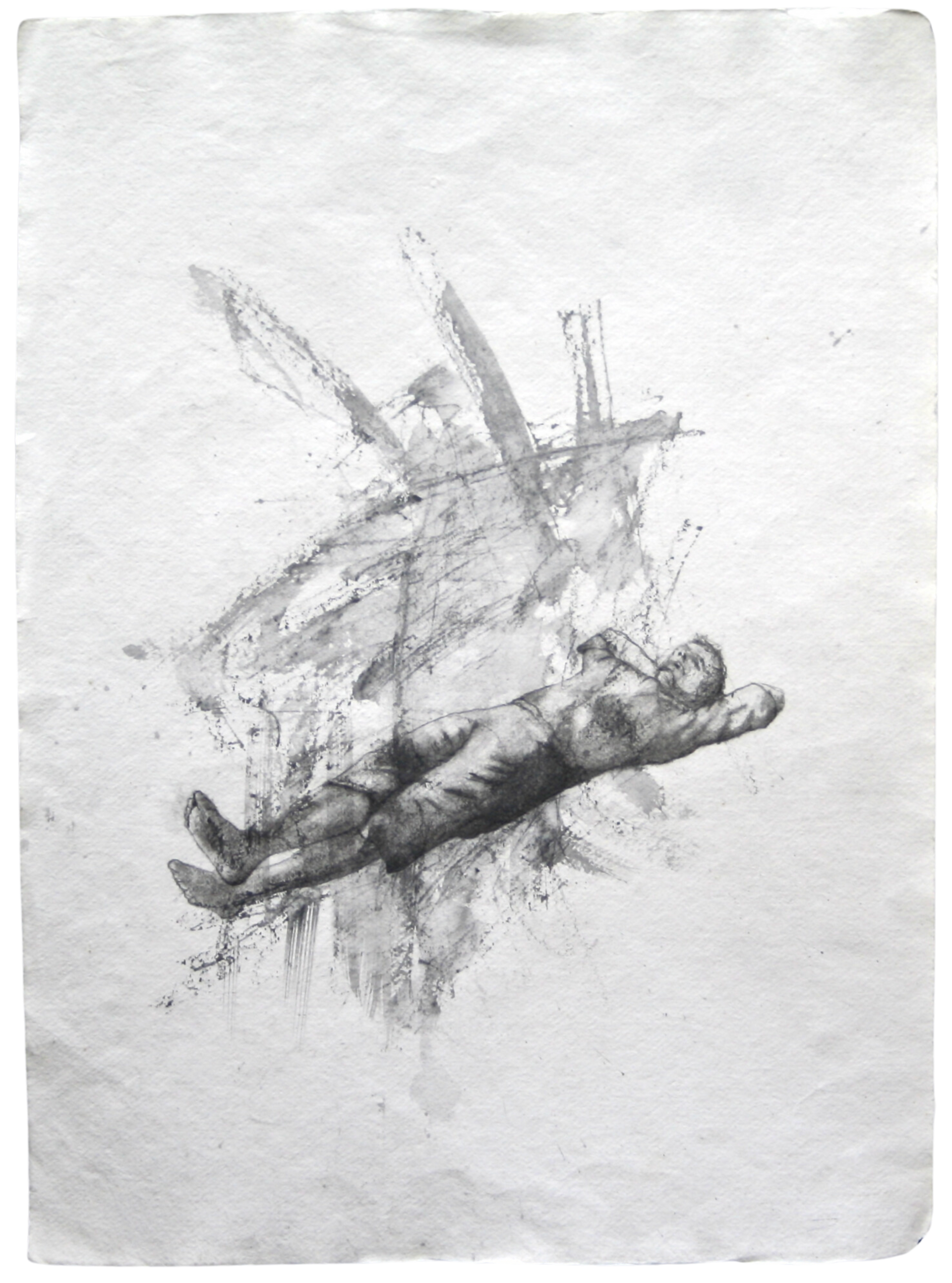 Drawing of a man lying down, artwork by Ennio Benaia.