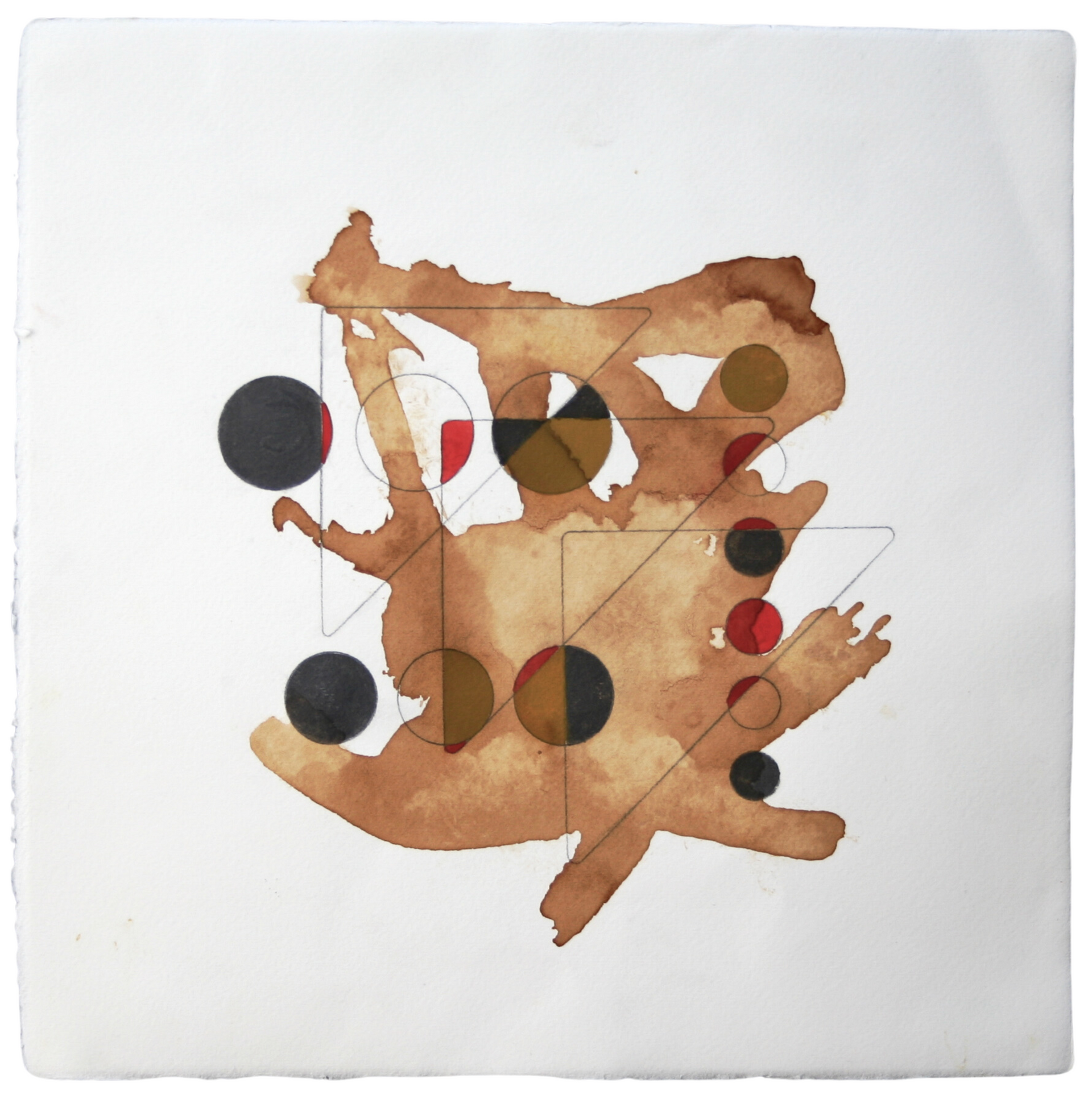 Abstract geometric artwork created using pencil, water-soluble graphite, and coffee.