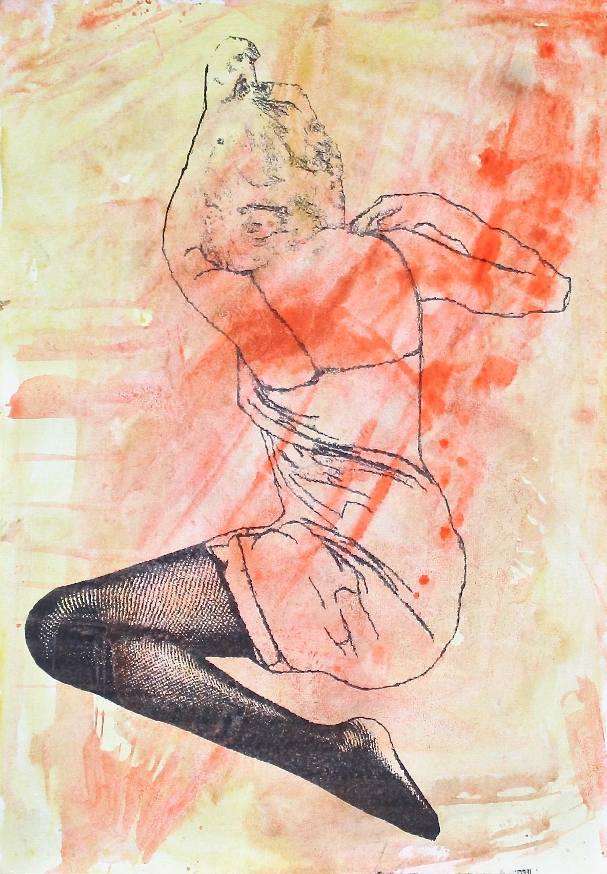 Mixed media artwork by Ennio Benaia portraying a woman from behind.