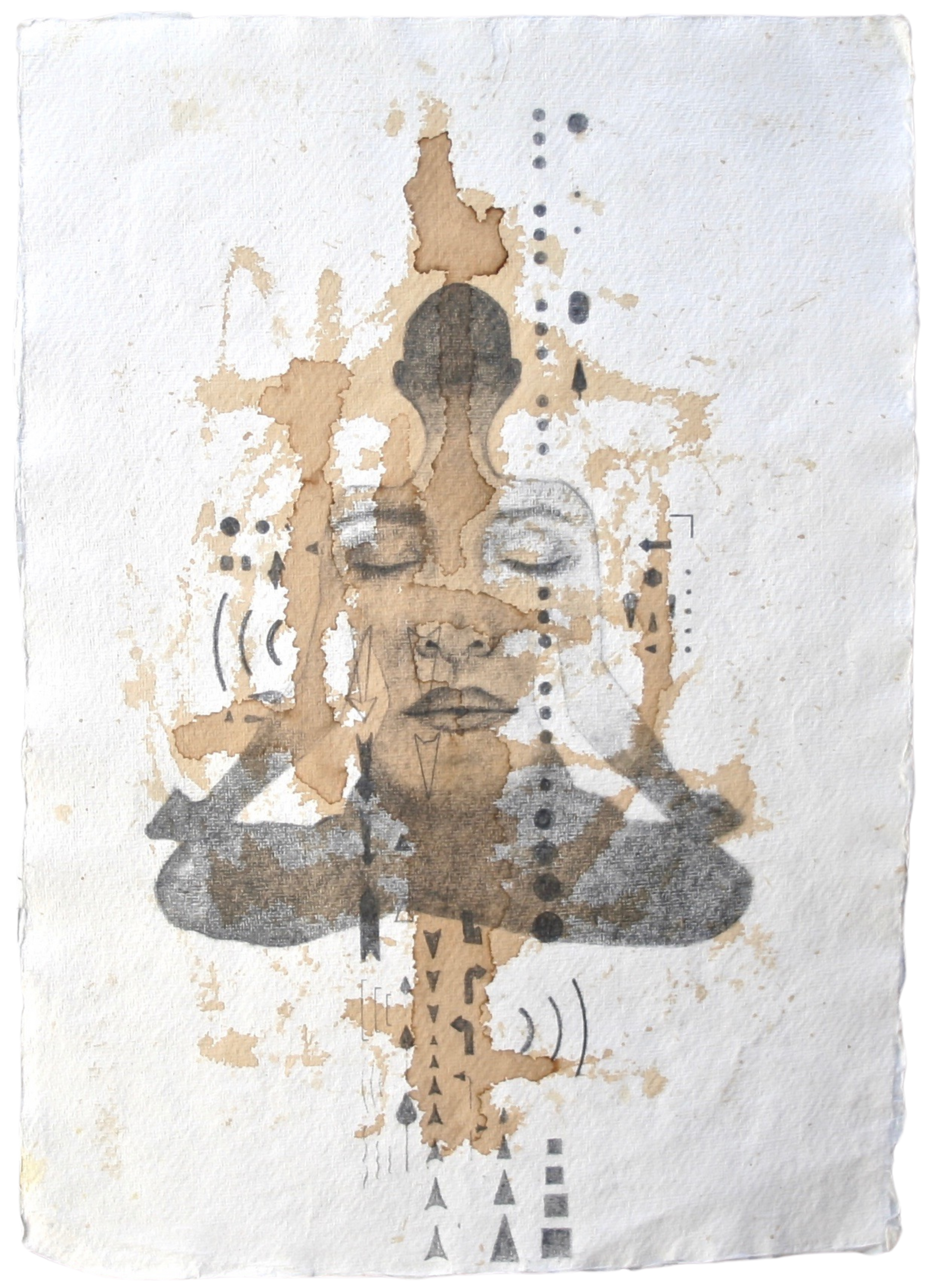 Drawing of a woman's face in meditation with geometric figures, artwork by Ennio Benaia