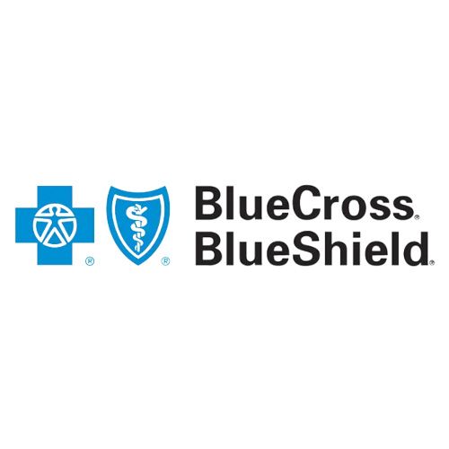 BlueCross BlueShield logo with blue shield icons and black text on a white background