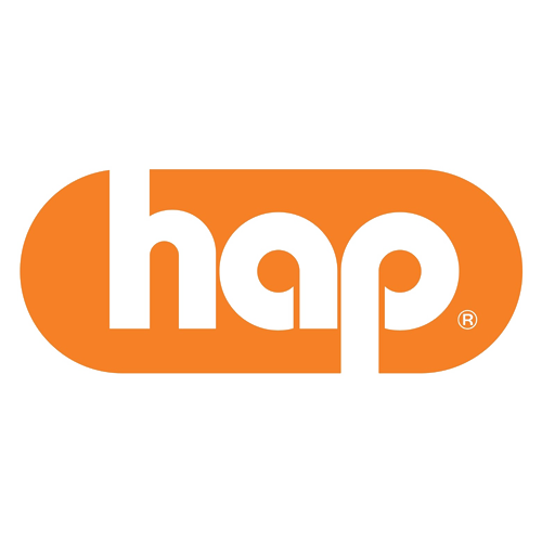 Hāp logo in orange lowercase letters on a white background