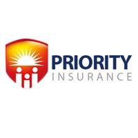 Priority Insurance logo with a red-orange shield and white sun over blue text