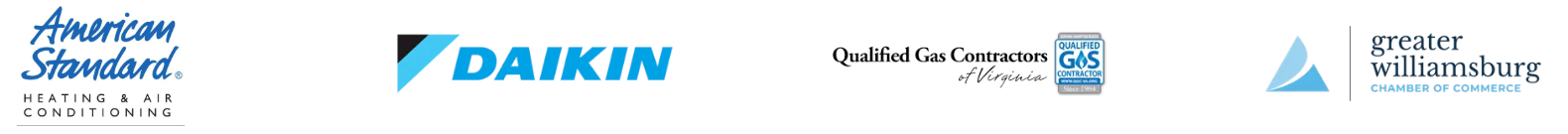 A horizontal strip of four HVAC company logos: American Standard, Daikin, Goodman, and Amana.
