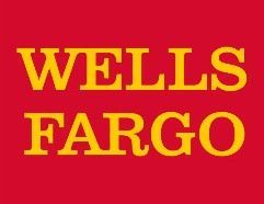 The yellow Wells Fargo logo centered on a solid red background.