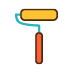 A paint roller with a red handle on a white background.