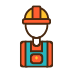 A construction worker wearing a hard hat and overalls.