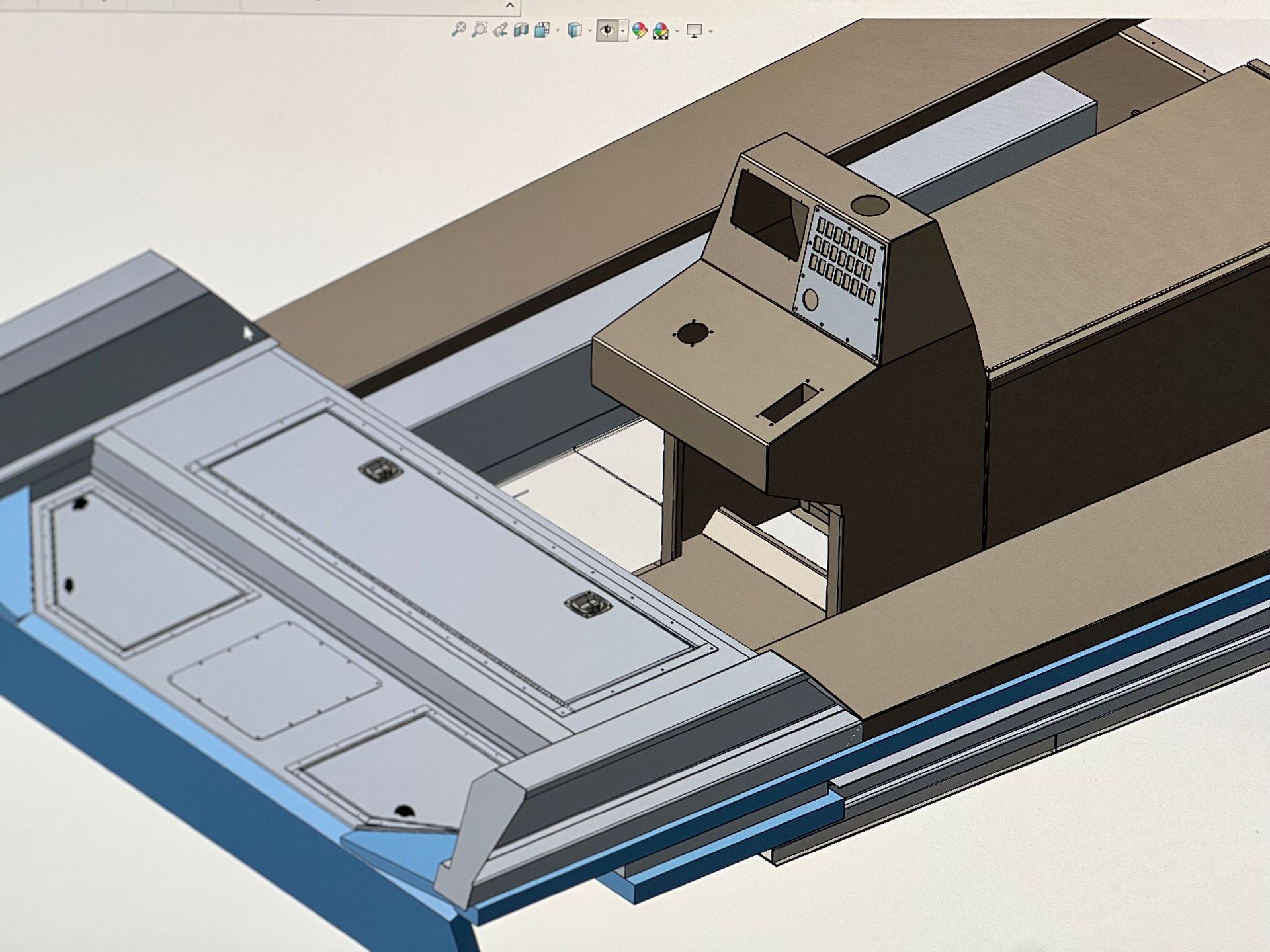 A 3d model of a boat with a steering wheel