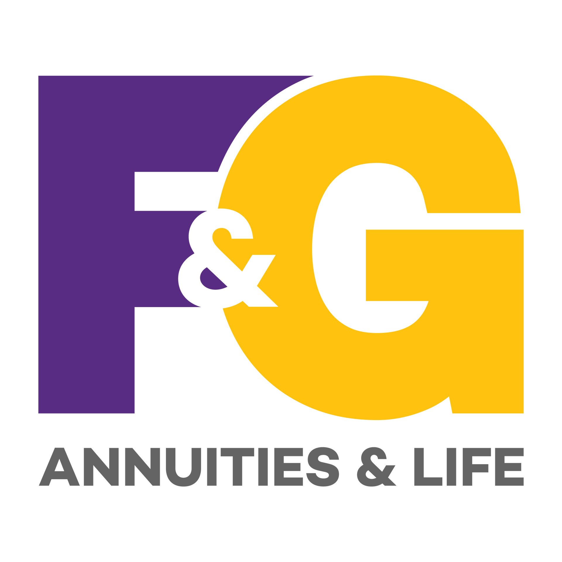 A purple and yellow logo for f & g annuities & life