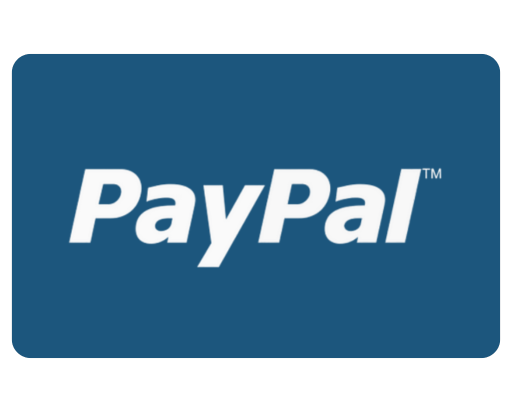 PayPal logo in white on a blue rounded rectangle