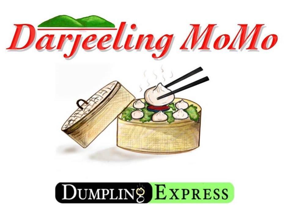 Logo: Darjeeling MoMo over dumpling basket, dumplings, and chopsticks. "Dumpling Express" below.