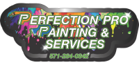 Logo for Perfection Pro Painting & Services with colorful paint splatter background. Phone number: 571-204-0847.