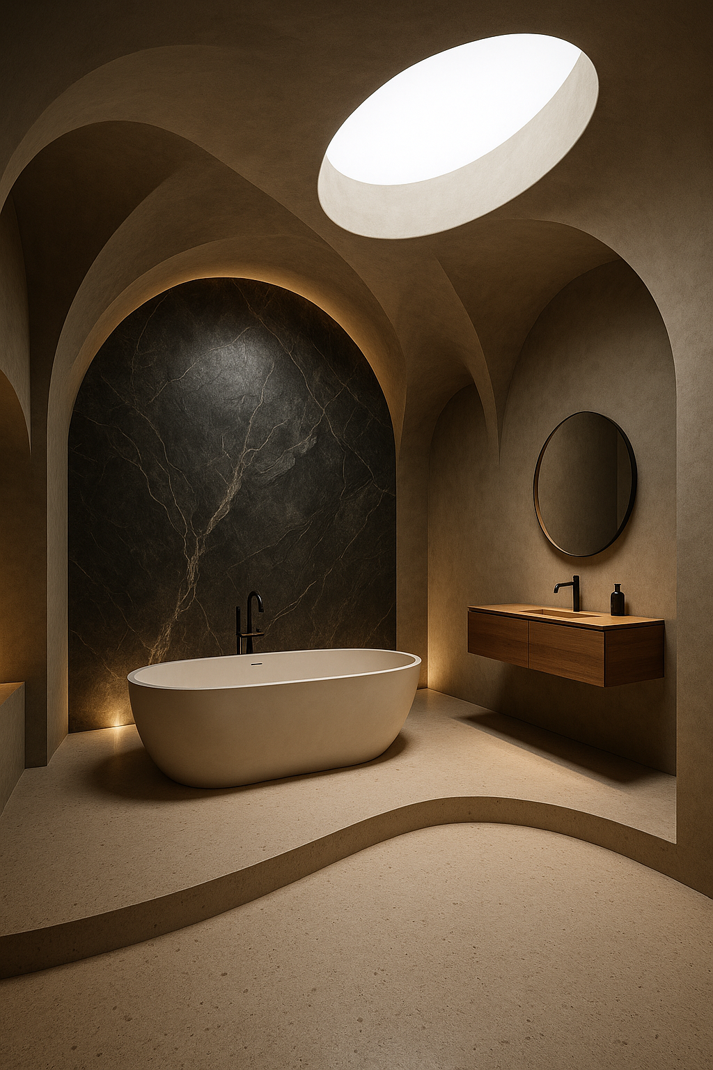 Außergewöhnliches fugenloses Luxusbad mit exklusivem Design