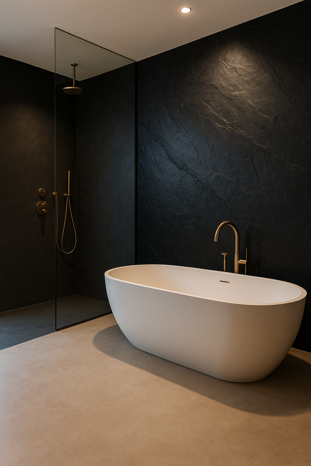 Fugenloses Home Spa Bad mit natürlicher Harmonie und exklusiver Atmosphäre