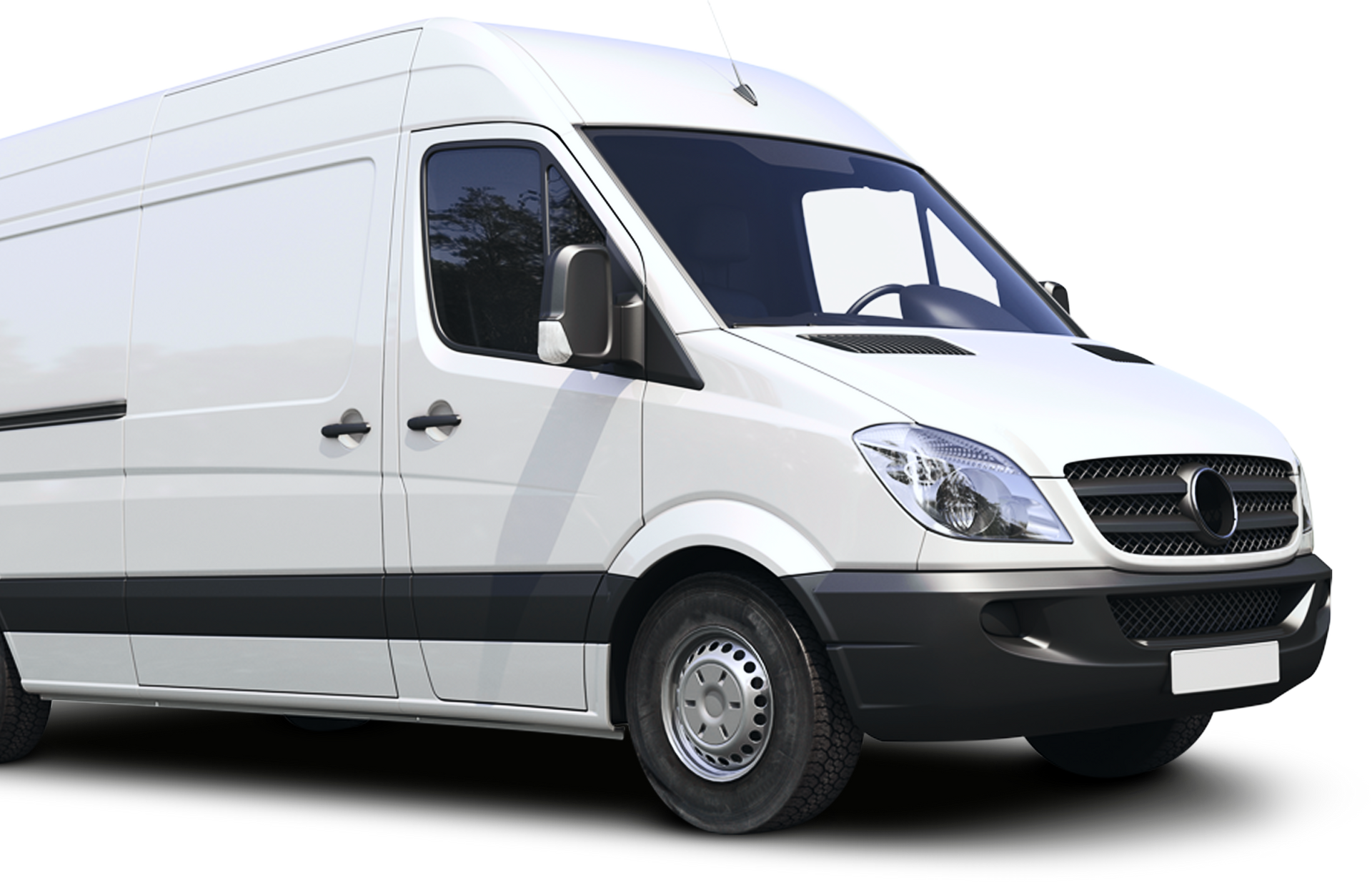 White cargo van, parked, angled view, on a white background.