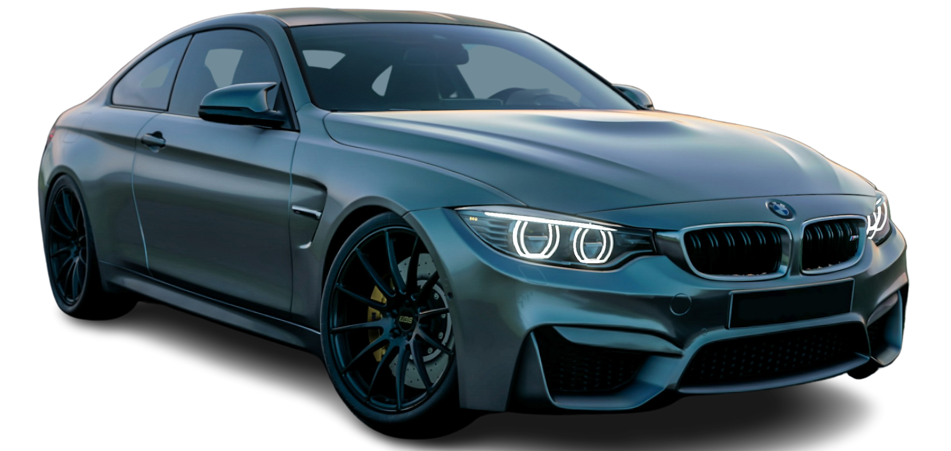 A bmw m4 coupe is shown on a white background.