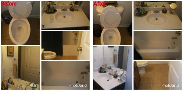 A before and after photo of a bathroom