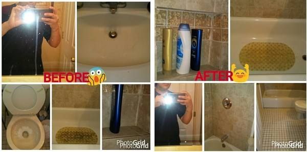 A collage of before and after pictures of a bathroom