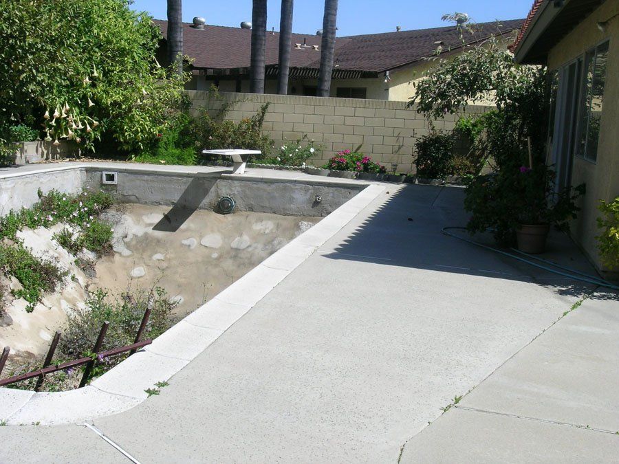 Old Pool With Plants Before — Mira Loma, CA — Sneve Bobcat Service