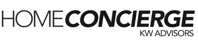 A black and white logo for home concierge kw advisors