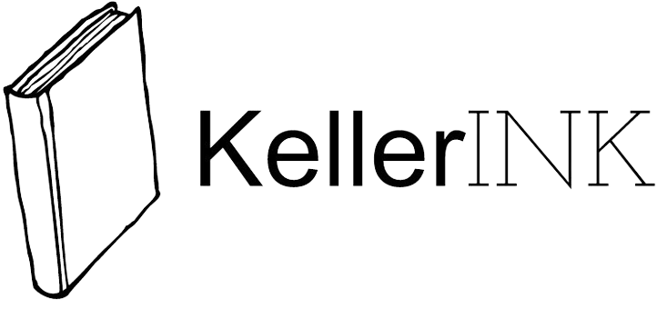 A black and white drawing of a book and the words kellerink.