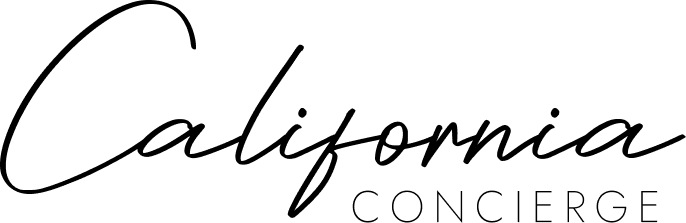 A black and white logo for california concierge on a white background.