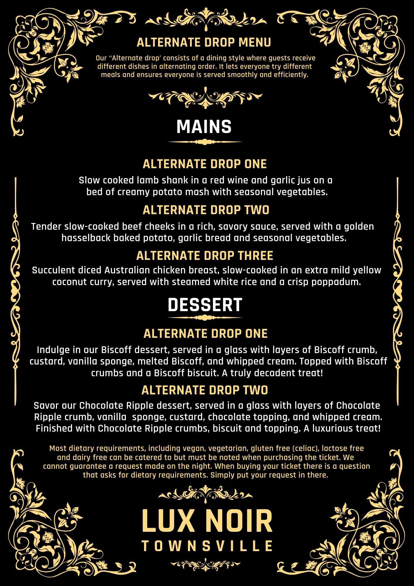 A menu for a restaurant called lux noir townsville — Lux Noir In  Townsville City, QLD