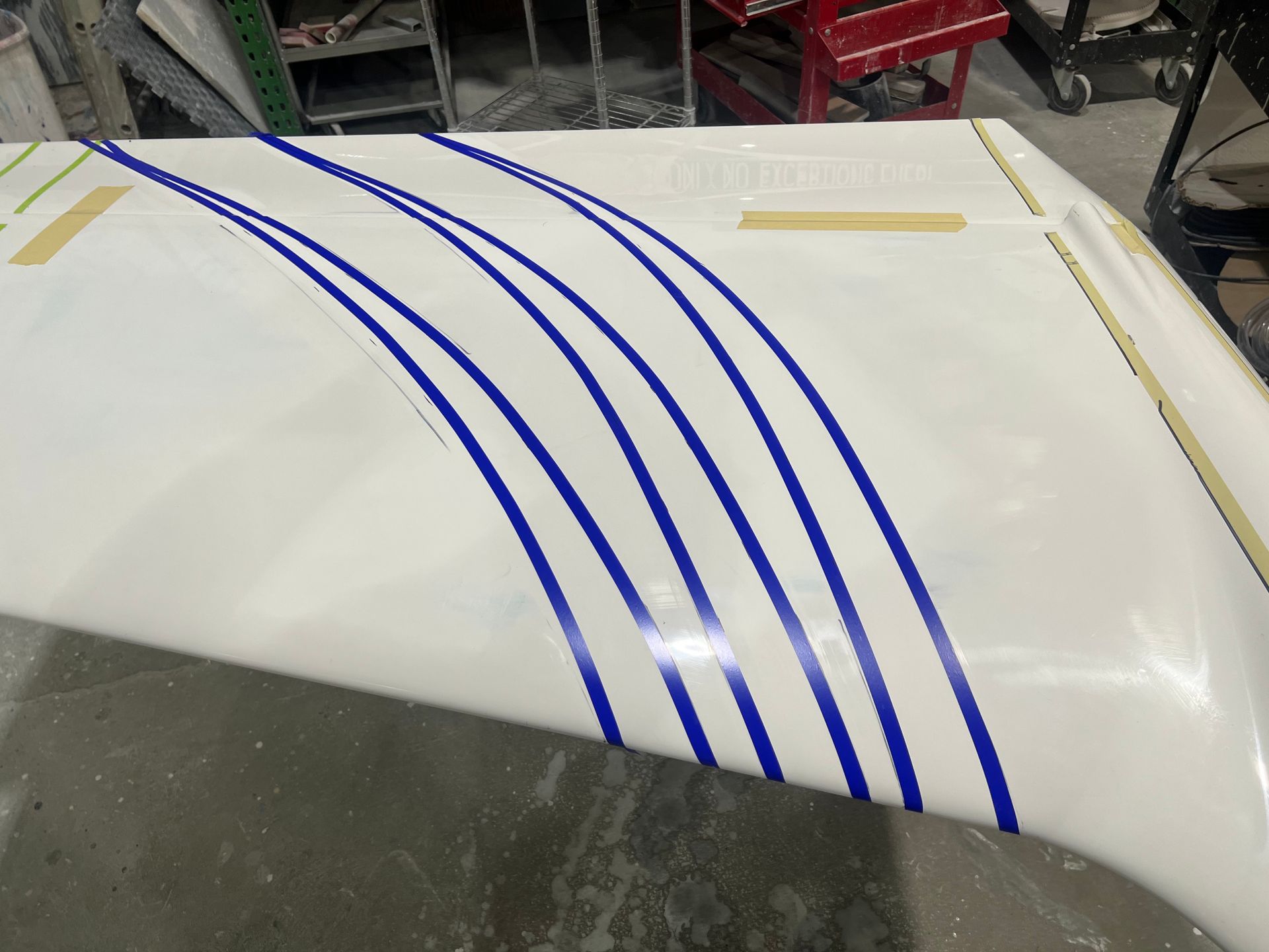 A white object with blue stripes on it
