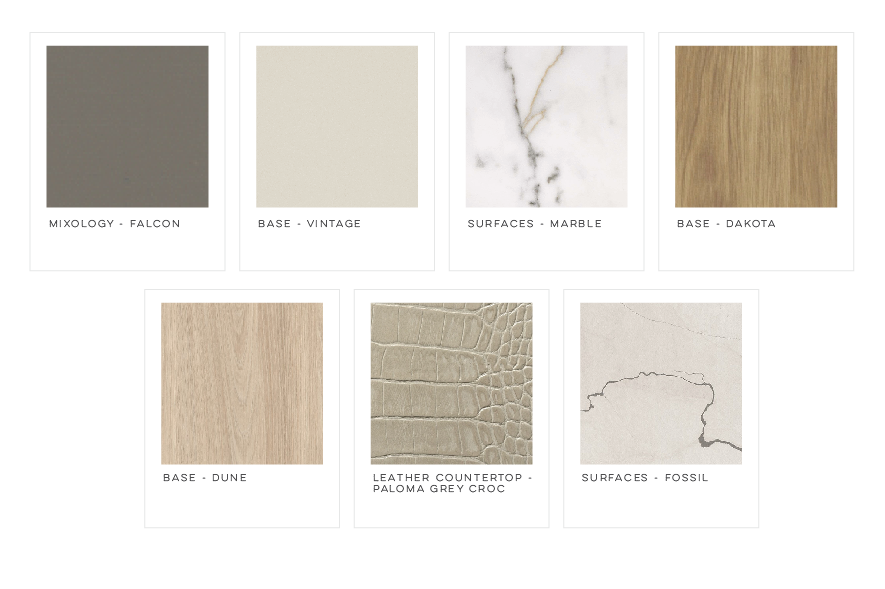 There are many different types of wood and marble.