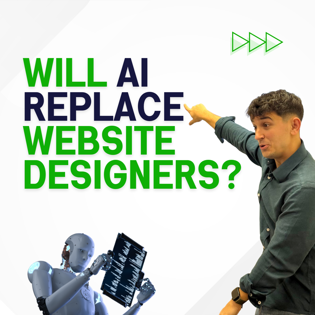 Nick Desrocher pointing at 'Will AI Replace Website Designers?'