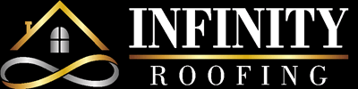 The logo for infinity roofing shows a house and an infinity symbol