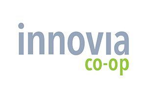 The logo for innova co-op is gray and green on a white background.