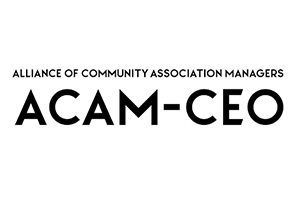 The alliance of community association managers logo is black and white.