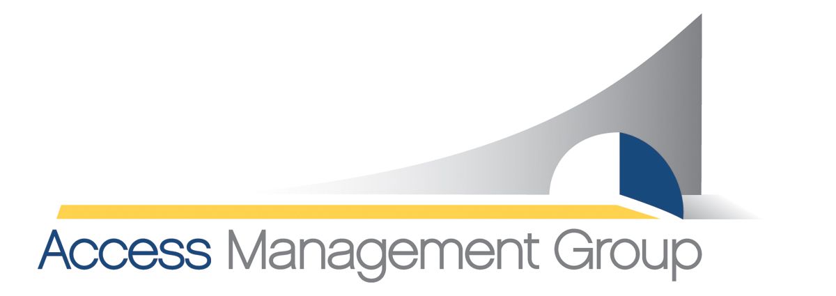 A logo for access management group with a triangle on a white background.