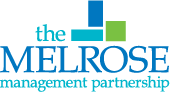 the logo for the melrose management partnership is blue and green .