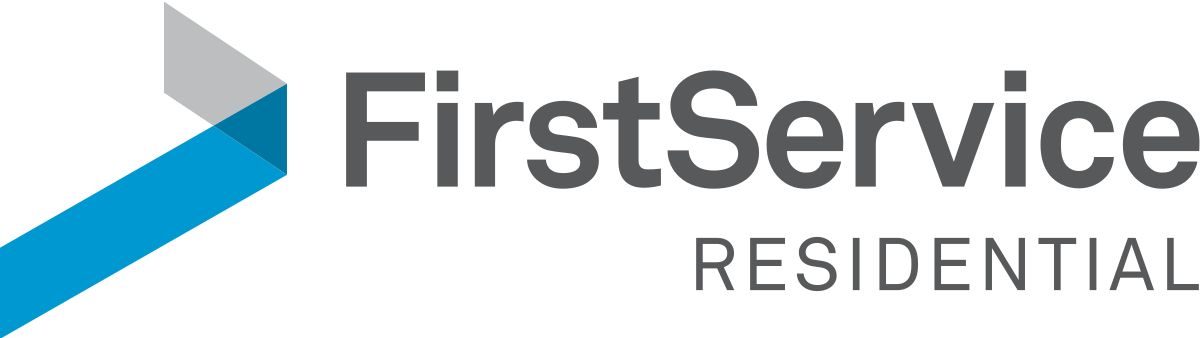 the first service residential logo has a blue arrow pointing to the right .