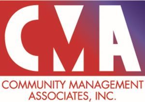 a red and purple logo for community management associates inc.